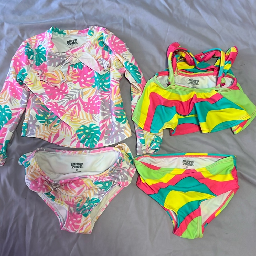 Wave Zone 2t Girls UPF 50 2 pieces: 2 Pairs! 1 Long sleeve, 1 bikini